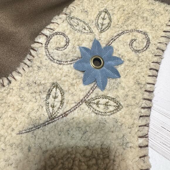 Vintage 90s Alfred Dunner Vest Embroidered Fleece Sherpa Brown & Cream Fall Sz M - Picture 8 of 10